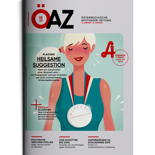 Cover der sechsten Ausgabe des 73. Jahrgangs im Jahr 2019. Das Cover erstrahlt im neuen Design der ÖAZ.